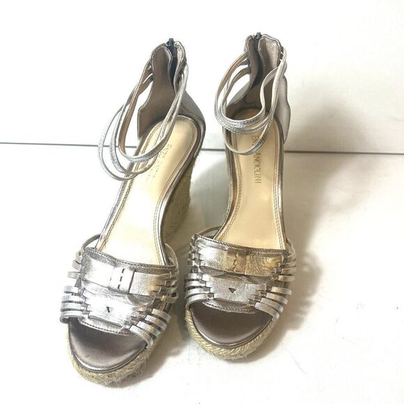 Enzo Angiolini Platform Wedges Ankle Strap Open Toe Sandals Metallic Womens 8.5M - Picture 3 of 14